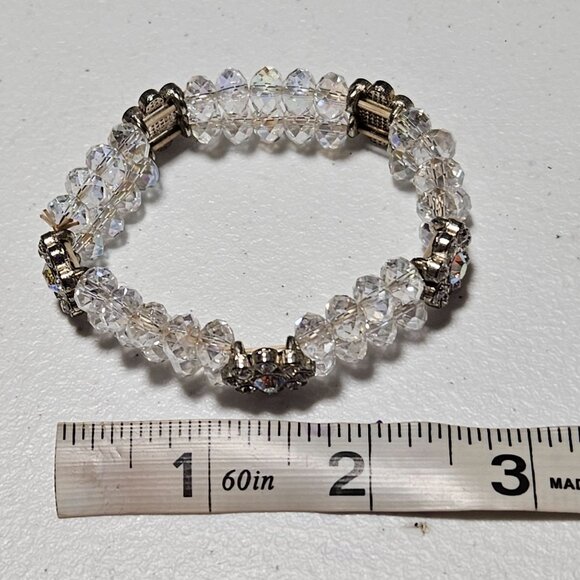 Elegant Vintage Beaded Stretch Bracelet Crystal Bead Rhinestone Flower Accents - Picture 5 of 5